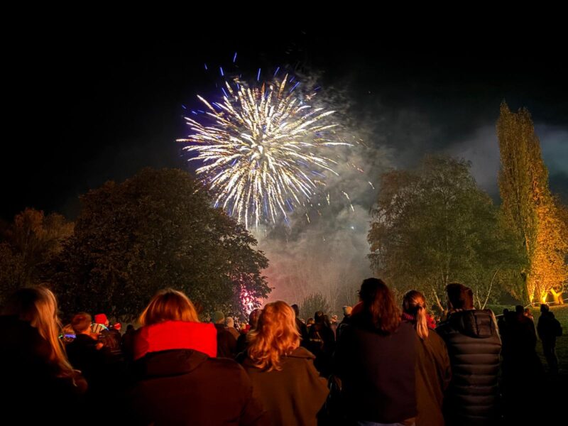 Image of a firework and a crowd of people watching