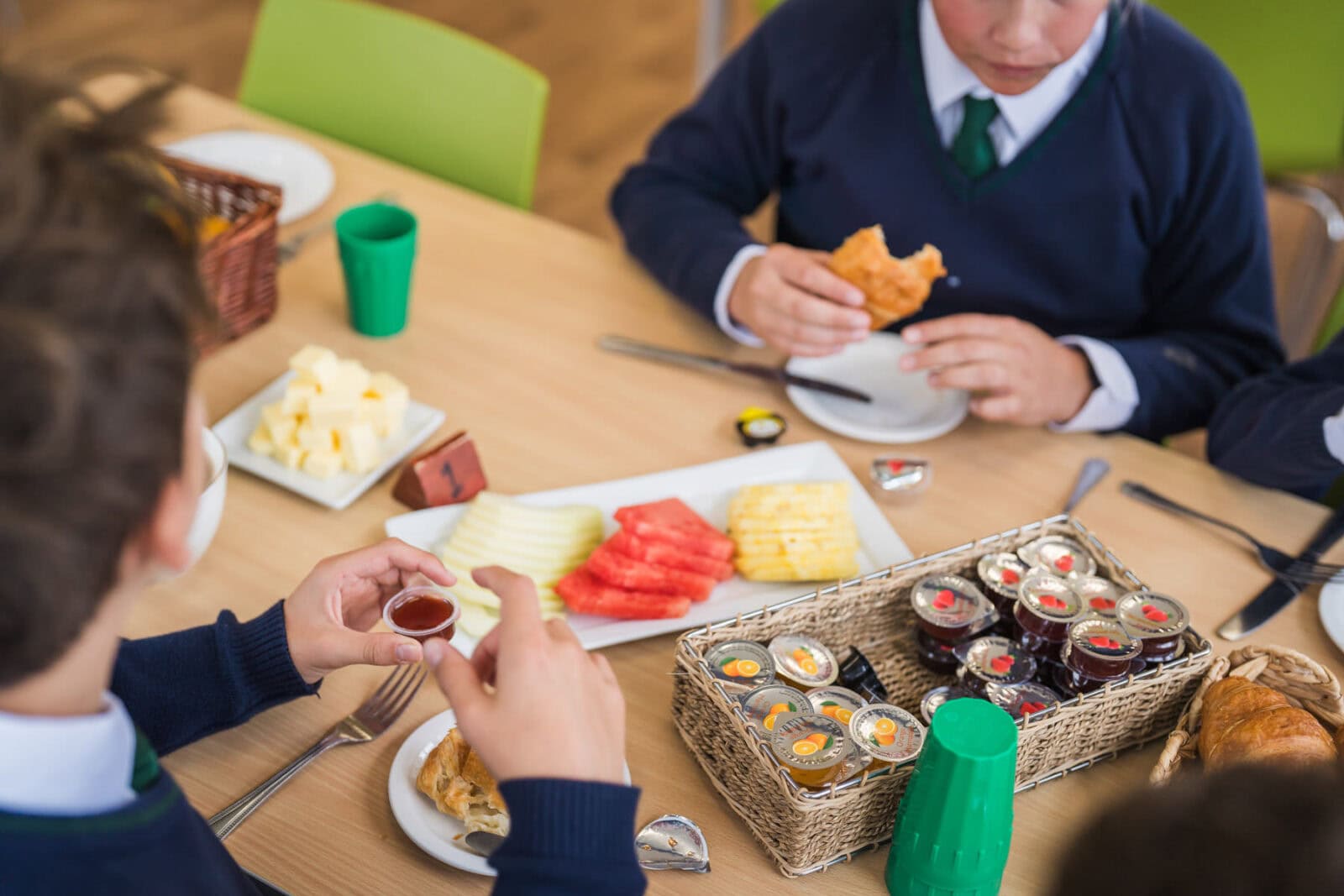 Selection of fresh fruit and pastries