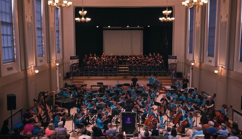 A concert hall full of young musicians